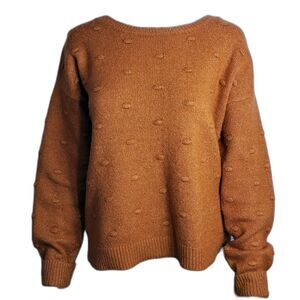 Love by Design Burnt Orange Raised Polka Dot Crew Neck Sweater Size L